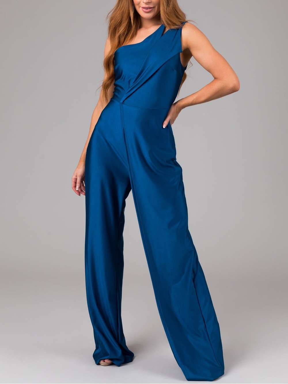 New Gigi-S Cobalt blue One Shoulder Straight Leg Sleeveless jumpsuit medium